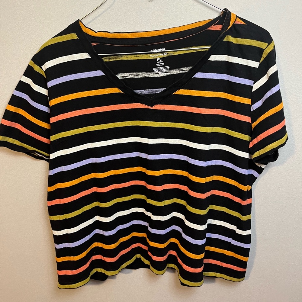Black with Multi Colored Stripes Sonoma The Everyday Tee V Neck